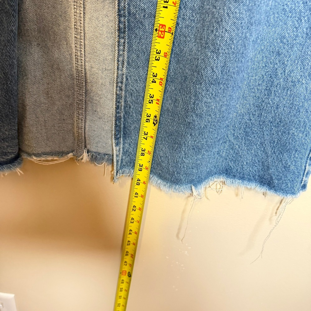 Anthropologie Pilcro Denim Maxi Skirt 12 Blue Jean Front Slit Distressed Raw - Picture 6 of 11